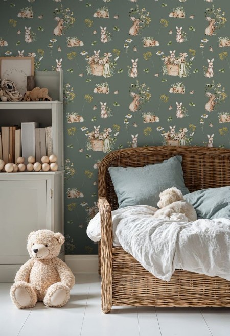 Coloring Bunny bath Forrest Green - 1028201-07 paint Wallpassion